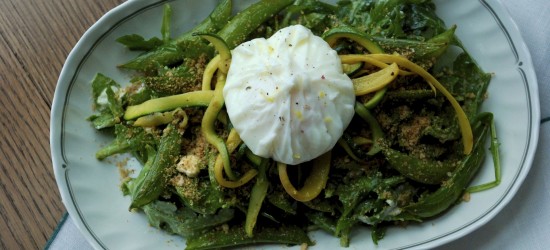 Arugula, Sugar Snap Pea and Poached Egg Salad