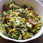 Fusilli with Sweet Corn, Pesto and Summer Vegetables