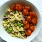Molloni Carbonara with Pan-Roasted Sun Gold Tomatoes, Peas and Ham