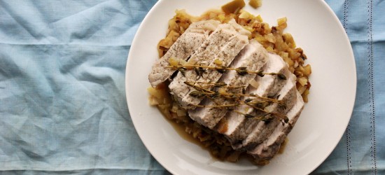 Pork Loin with Cider-Braised Leeks and Apples