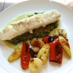 Halibut au Pistou with Shallots, Peppers and Fingerlings