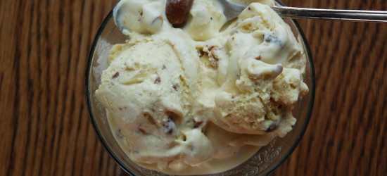 Maple Ice Cream with Tipsy Raisins and Candied Cashews