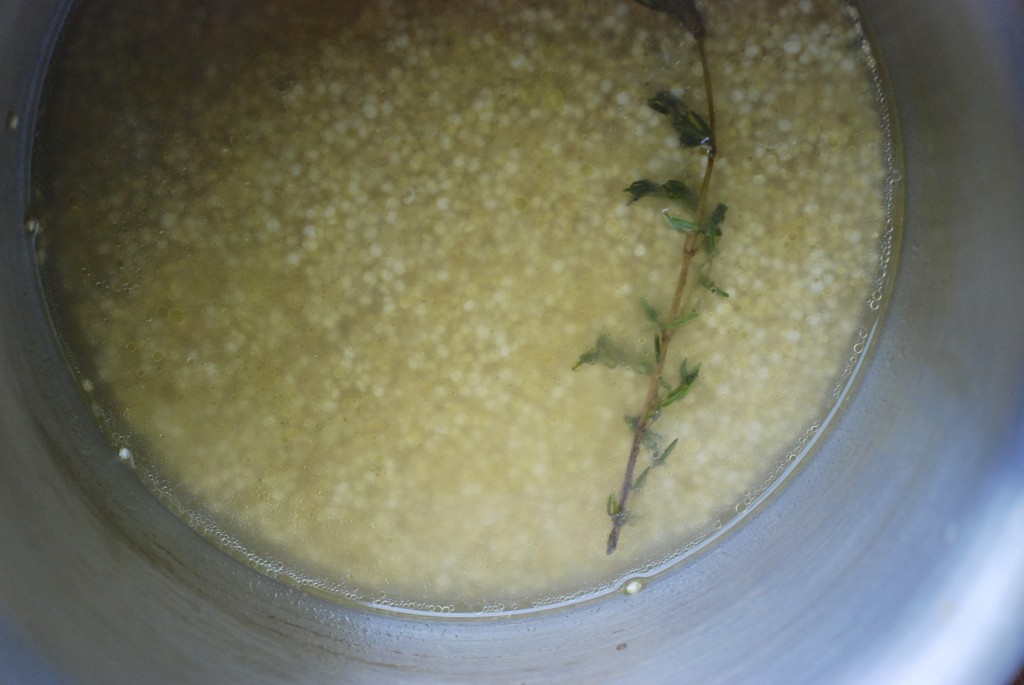 quinoa, chicken stock, and thyme