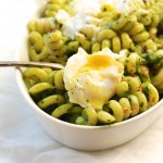 Spirals with Arugula Pesto and a Poached Egg