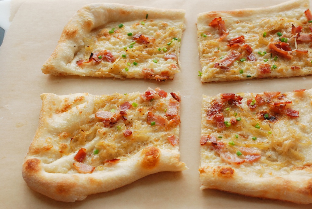 flammkuchen, out of the oven