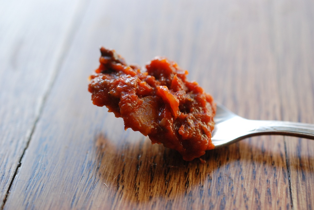 tomato sauce on a spoon