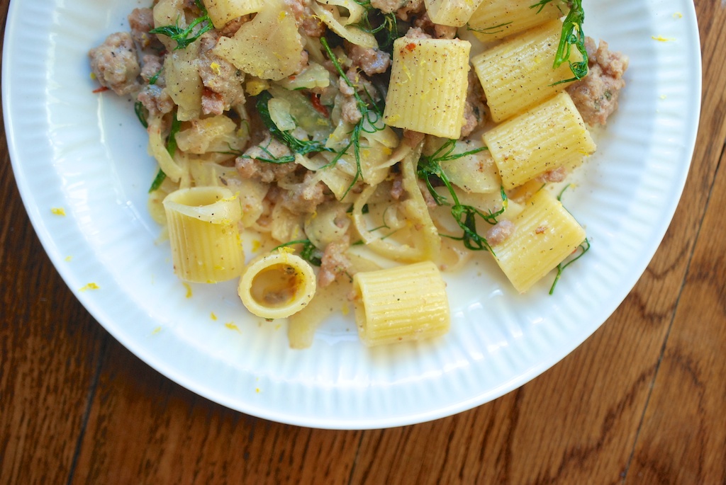 rigatoni with fennel and veal sausage