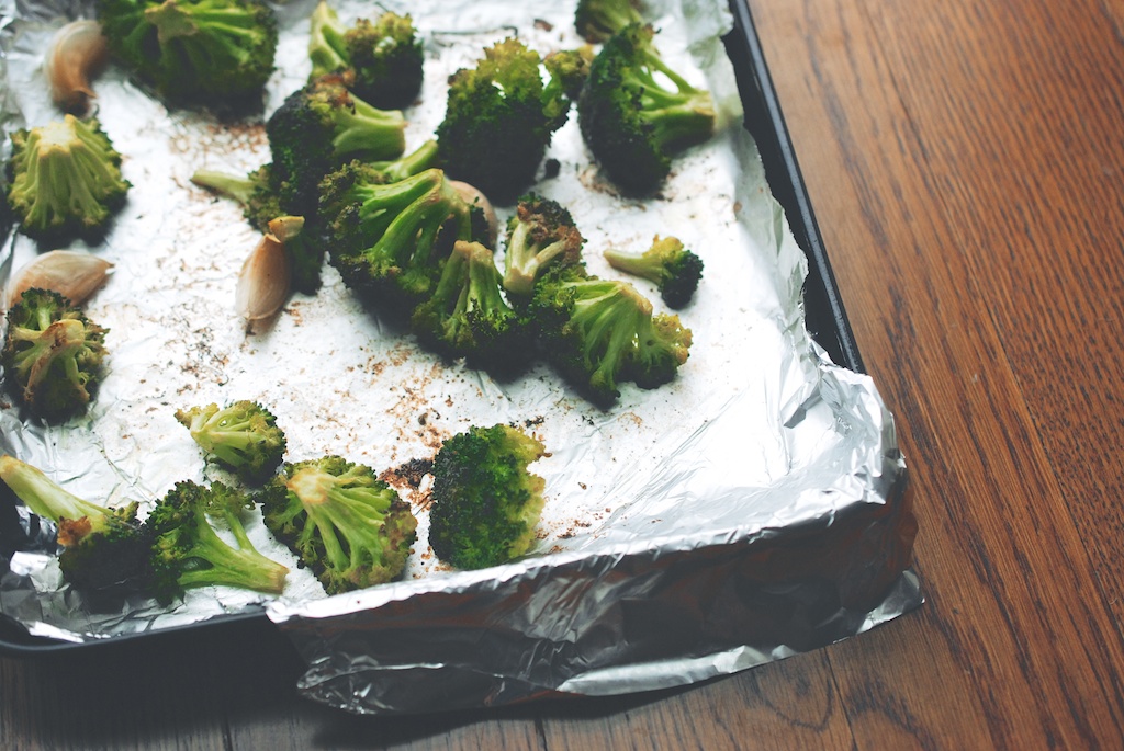 roasted broccoli and garlic cloves