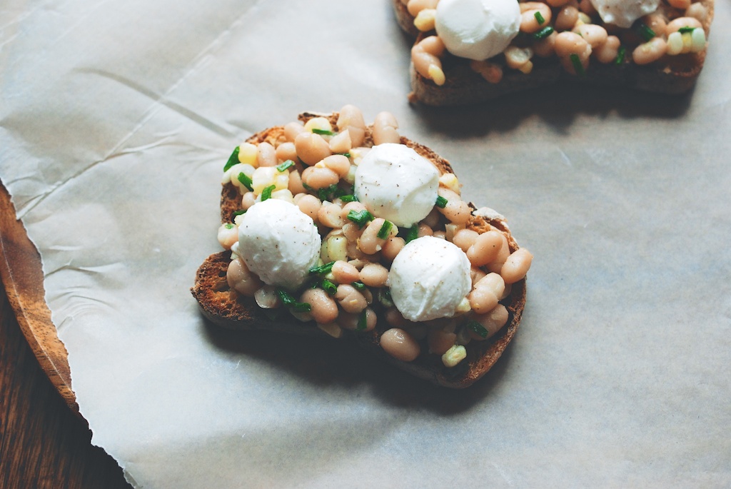 white bean and mozzarella tartine