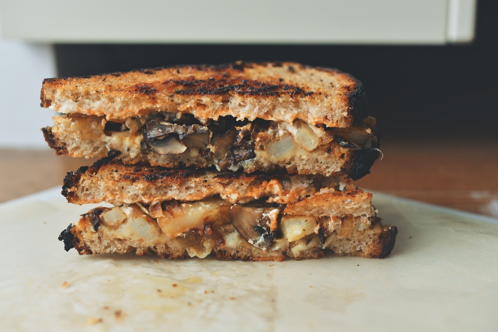 Roasted Mushroom Grilled Cheese with Cheddar + Chèvre