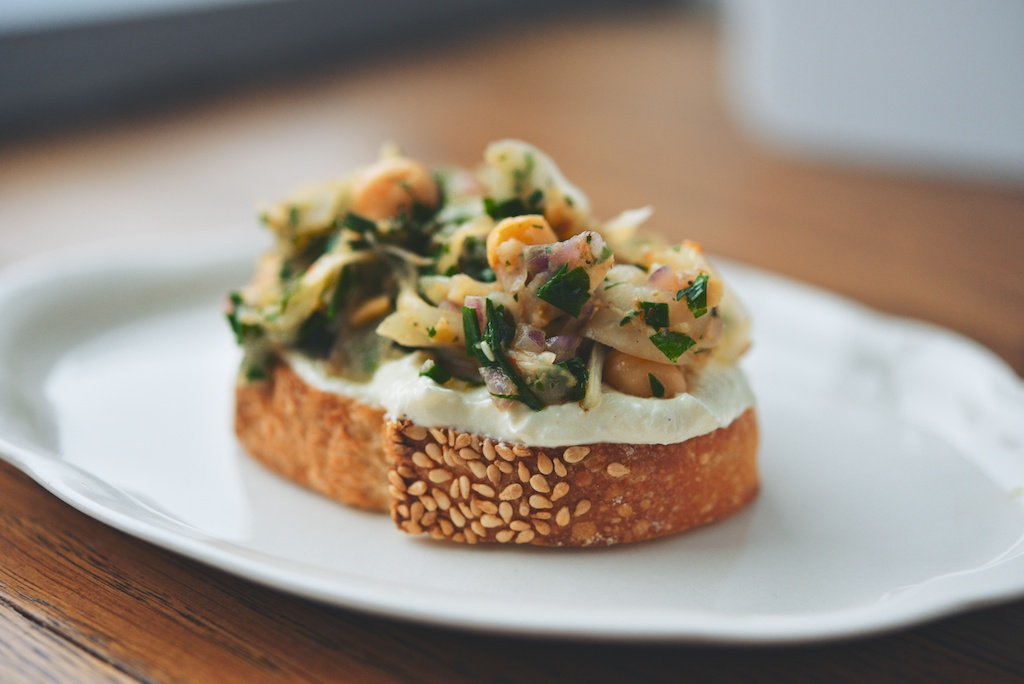 Marinated Fennel + Chickpea Salad Tartines with Whipped Feta  