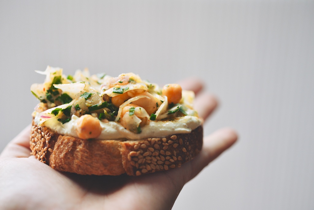 Marinated Fennel + Chickpea Salad Tartines with Whipped Feta  