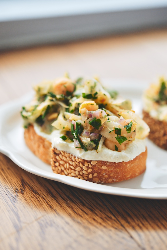 Marinated Fennel + Chickpea Salad Tartines with Whipped Feta