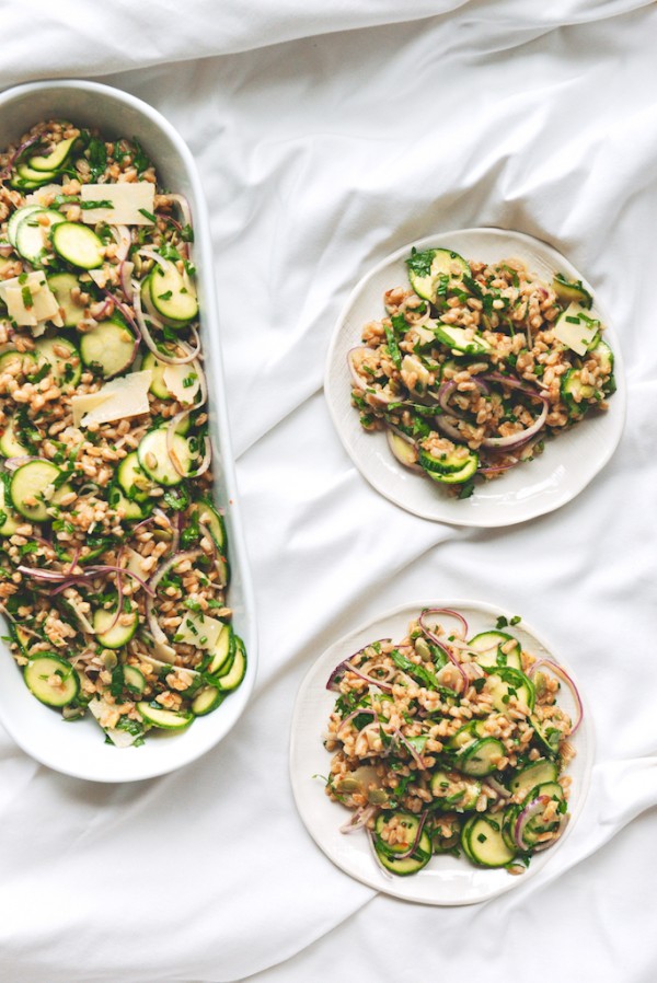GreenGarlic Farro Salad with Marinated Zucchini and Herbs The Roaming Kitchen