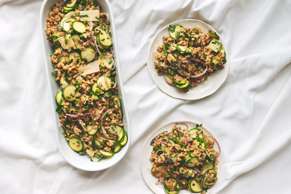 Green-Garlic Farro Salad with Marinated Zucchini and Herbs