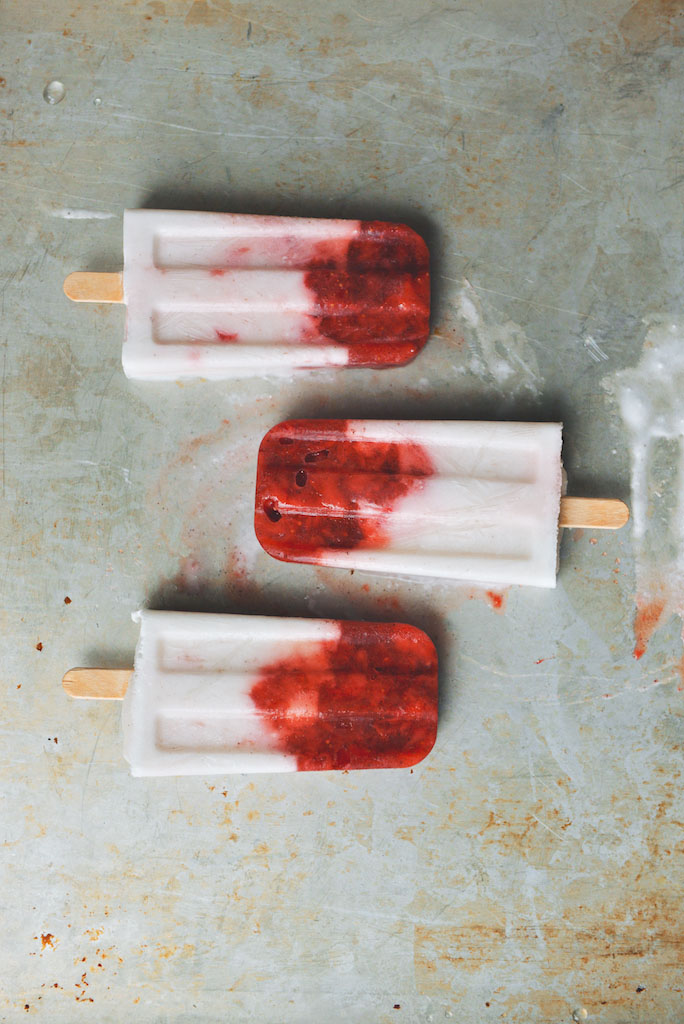 Coconut-Lime and Strawberry Popsicles