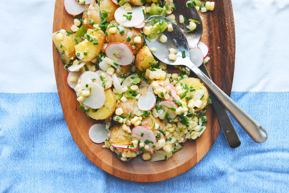 Potato, Corn, and Radish Salad with Crème Fraîche-Chive Dressing