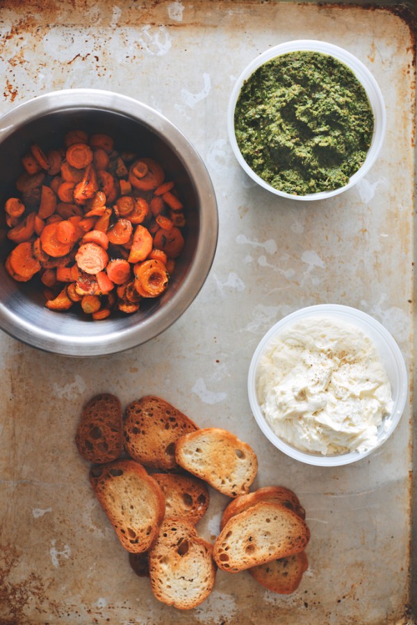 HoneyRoasted Carrot Tartines with Whipped Goat Cheese and Pistachio