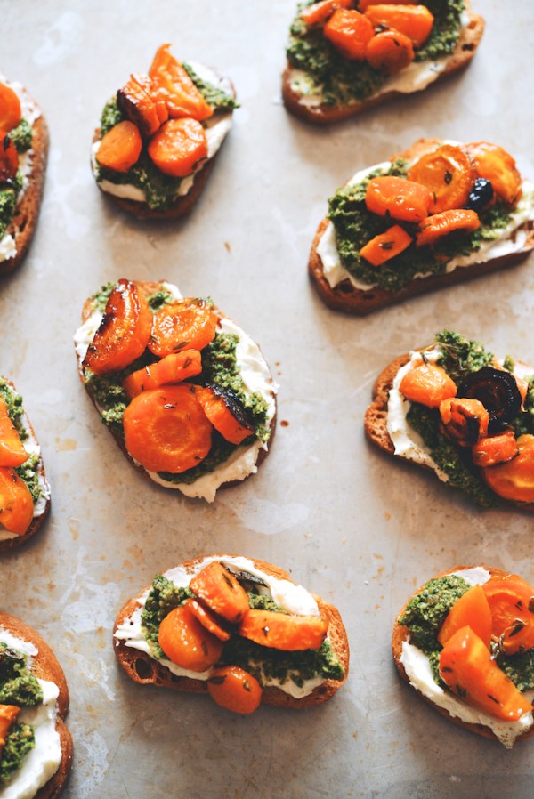 HoneyRoasted Carrot Tartines with Whipped Goat Cheese and Pistachio